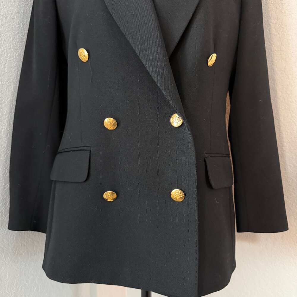 Vintage 80s AUSTIN REED 100% Wool Double Breasted Black Blazer 6 - Picture 8 of 15